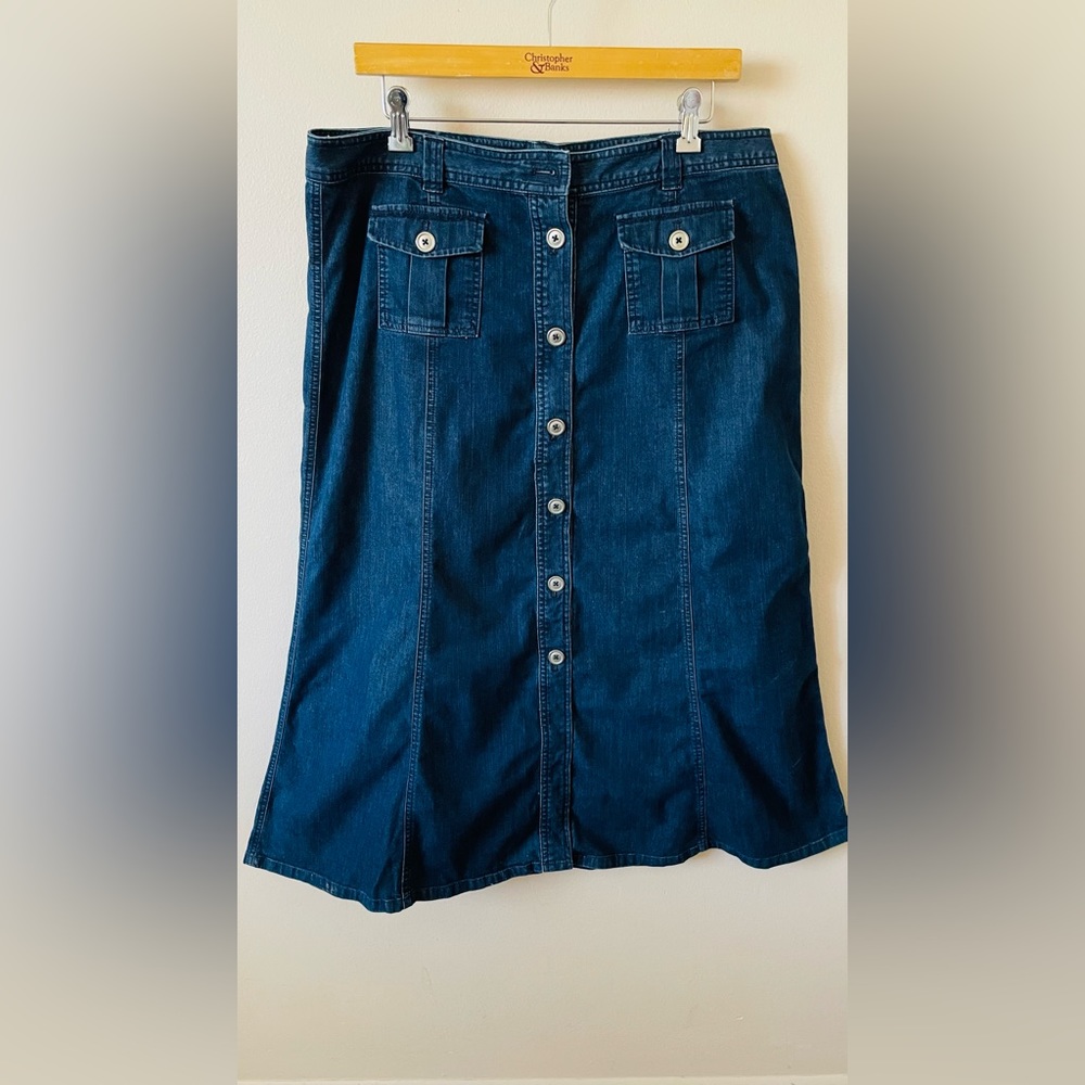 Talbots button-down blue jean skirt